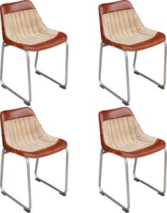 vidaXL Krzesła stołowe, 4 szt., brązowo-beżowe, skóra i płótno 1