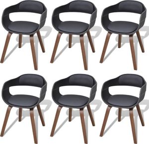 vidaXL Krzesła stołowe, 6 szt., czarne, gięte drewno i sztuczna skóra 1
