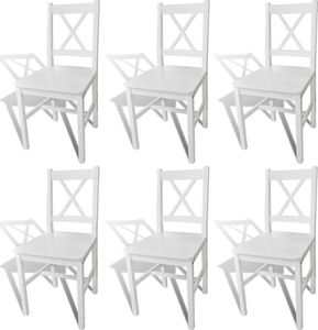 vidaXL Krzesła stołowe, 6 szt., białe, drewno sosnowe 1