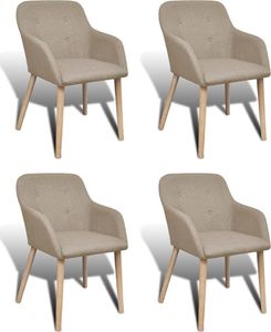 vidaXL Krzesła do jadalni, 4 szt., beżowe, tkanina i lity dąb 1