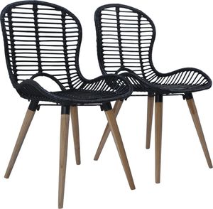 vidaXL Krzesła stołowe, 2 szt., czarne, naturalny rattan 1