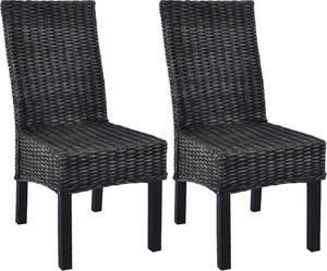 vidaXL Krzesła stołowe, 2 szt., czarne, rattan Kubu i drewno mango 1