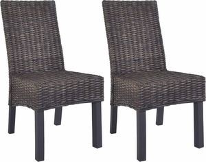 vidaXL Krzesła stołowe, 2 szt., brązowe, rattan Kubu i drewno mango 1