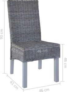 vidaXL Krzesła stołowe, 2 szt., szare, rattan Kubu i drewno mango 8
