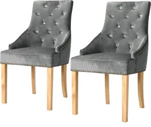 vidaXL Krzesła stołowe, 2 szt., srebrne, drewno dębowe i aksamit 1