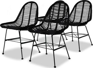 vidaXL Krzesła stołowe, 4 szt., czarne, naturalny rattan 1