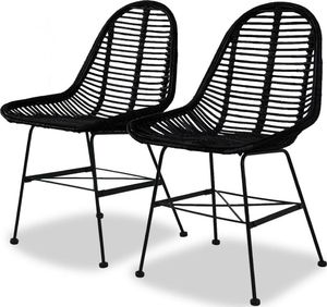 vidaXL Krzesła stołowe, 2 szt., czarne, naturalny rattan 1