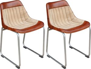 vidaXL Krzesła stołowe, 2 szt., brązowo-beżowe, skóra i płótno 1