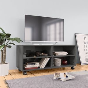 vidaXL Szafka pod TV z kółkami, wysoki połysk, szara, 90x35x35 cm 1