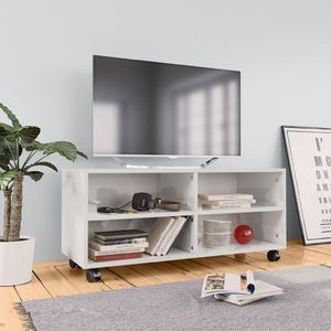 vidaXL Szafka pod TV z kółkami, wysoki połysk, biała, 90x35x35 cm 1