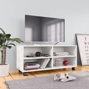 vidaXL Szafka pod TV z kółkami, biała, 90x35x35 cm, płyta wiórowa 1