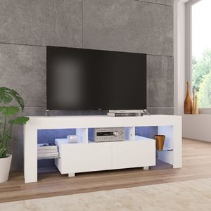 vidaXL Szafka pod TV ze światłem LED, błyszcząca, biała, 130x35x45cm 1