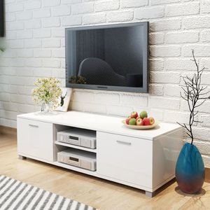 vidaXL Szafka pod TV na wysoki połysk biała 140x40,3x34,7 cm 1