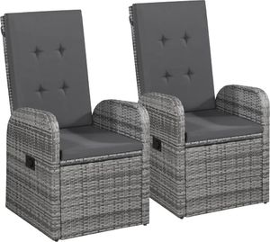 vidaXL rozkładane fotele ogrodowe, 2 sztuki, poduszki, rattan PE, szare (47676) 1