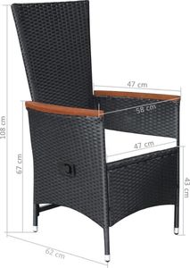 vidaXL Krzesła ogrodowe z poduszkami, 2 szt., polirattan, czarne 4