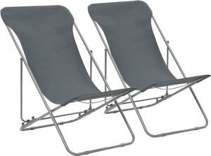 vidaXL Składane krzesła plażowe, 2 szt., stal i tkanina Oxford, szare 1