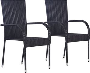 vidaXL sztaplowane krzesła ogrodowe, 2 sztuki, polirattan, czarne (44238) 1