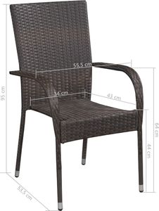 vidaXL sztaplowane krzesła ogrodowe, 2 sztuki, polirattan, brązowe (44237) 5