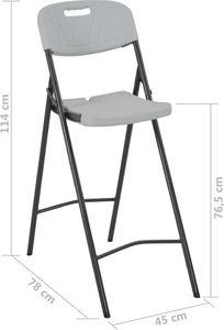 vidaXL składane krzesła barowe, 2 sztuki, HDPE i stal, białe (44561) 8