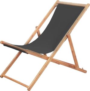 vidaXL składany leżak plażowy, tkanina i drewniana rama, szary (44001) 1