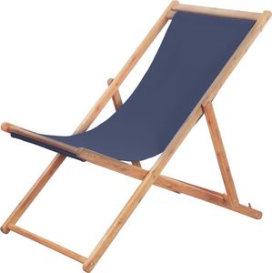 vidaXL składany leżak plażowy, tkanina i drewniana rama, niebieski (44000) 1