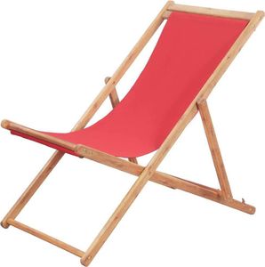 vidaXL składany leżak plażowy, tkanina i drewniana rama, czerwony (43999) 1