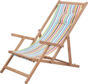 vidaXL składany leżak plażowy, tkanina i drewniana rama, wielokolorowy (43998) 1