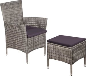 vidaXL fotel ogrodowy z podnóżkiem i poduszkami, polirattan, szary (44092) 1