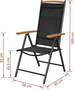 vidaXL składane krzesła ogrodowe, 2 sztuki, aluminium, textilene, czarne (41732) 7
