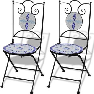 vidaXL składane krzesła bistro, 2 sztuki, ceramiczne, niebiesko-białe 1