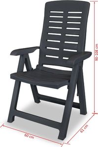 vidaXL rozkładane krzesła ogrodowe, 2 sztuki, plastikowe, antracytowe (43897) 8