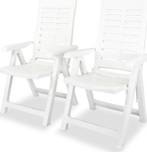 vidaXL Rozkładane krzesło ogrodowe, 2 szt., plastikowe, białe 1