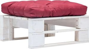 vidaXL Ogrodowy stołek z palet z czerwoną poduszką, biały, drewno FSC (277376) 1