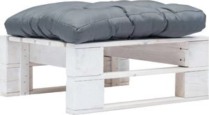 vidaXL Ogrodowy stołek z palet z szarą poduszką, biały, drewno FSC (277375) 1