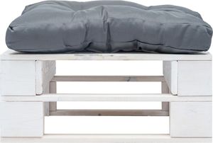 vidaXL Ogrodowy stołek z palet z szarą poduszką, biały, drewno FSC (277375) 2