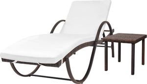 vidaXL leżak z poduszką i stolikiem, polirattan, brązowy (42885) 1