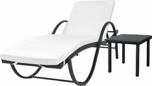vidaXL leżak z poduszką i stolikiem, polirattan, czarny (42886) 1