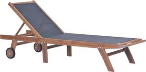 vidaXL składany leżak z kółkami, lite drewno tekowe i textilene 1