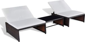 vidaXL leżaki ze stolikiem, 2 sztuki, polirattan, brązowe (43068) 1
