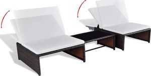 vidaXL leżaki ze stolikiem, 2 sztuki, polirattan, brązowe (43068) 3
