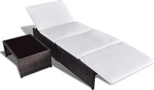 vidaXL leżaki ze stolikiem, 2 sztuki, polirattan, brązowe (43068) 4