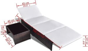 vidaXL leżaki ze stolikiem, 2 sztuki, polirattan, brązowe (43068) 6