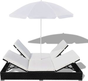 vidaXL leżak ogrodowy z parasolem, polirattan, czarny (42950) 6