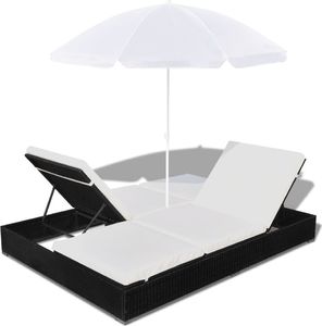 vidaXL leżak ogrodowy z parasolem, polirattan, czarny (42950) 7