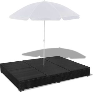 vidaXL leżak ogrodowy z parasolem, polirattan, czarny (42950) 8