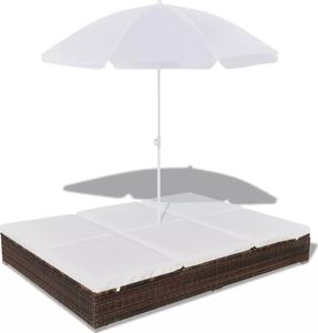 vidaXL leżak ogrodowy z parasolem, polirattan, brązowy (42949) 1