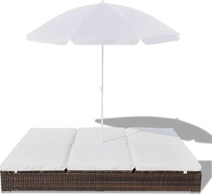 vidaXL leżak ogrodowy z parasolem, polirattan, brązowy (42949) 4