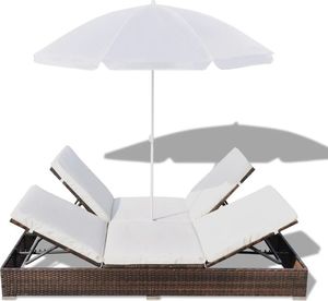vidaXL leżak ogrodowy z parasolem, polirattan, brązowy (42949) 6