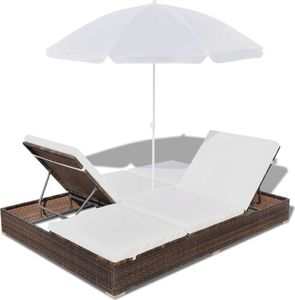 vidaXL leżak ogrodowy z parasolem, polirattan, brązowy (42949) 7
