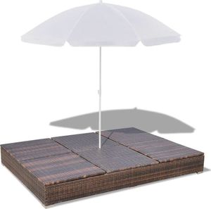 vidaXL leżak ogrodowy z parasolem, polirattan, brązowy (42949) 8